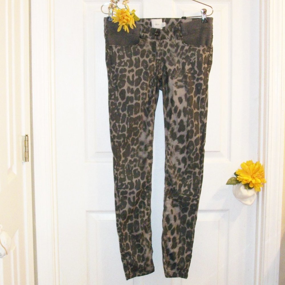 ASOS Sz 4 Leopard Print Maternity Leggings Olive & Sage Green Stretch Knit Sides